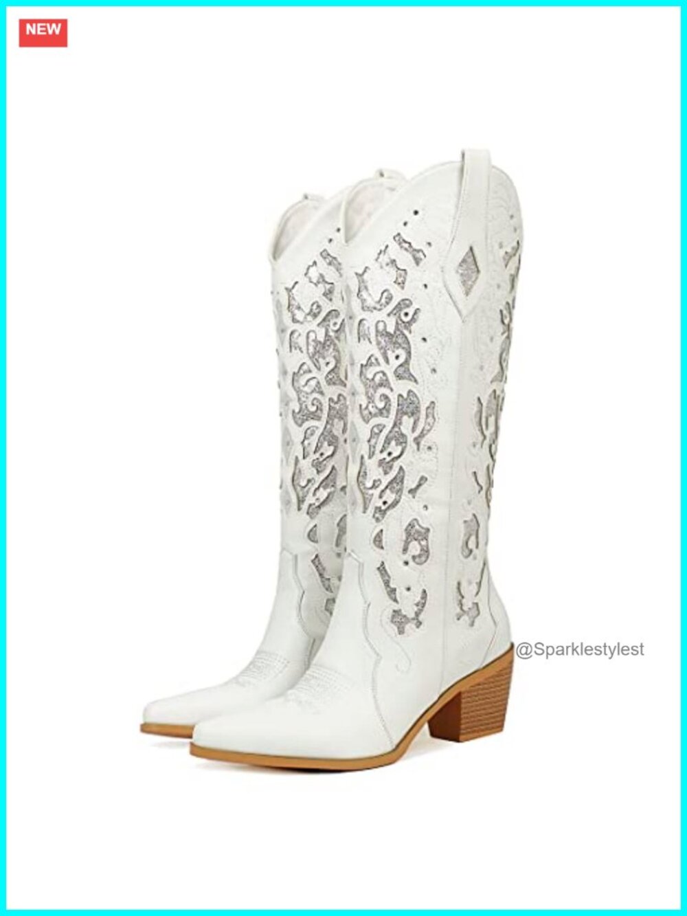 Glitter Rhinestone Cowboy Boots Women Wedding Pull-On Mid-Calf